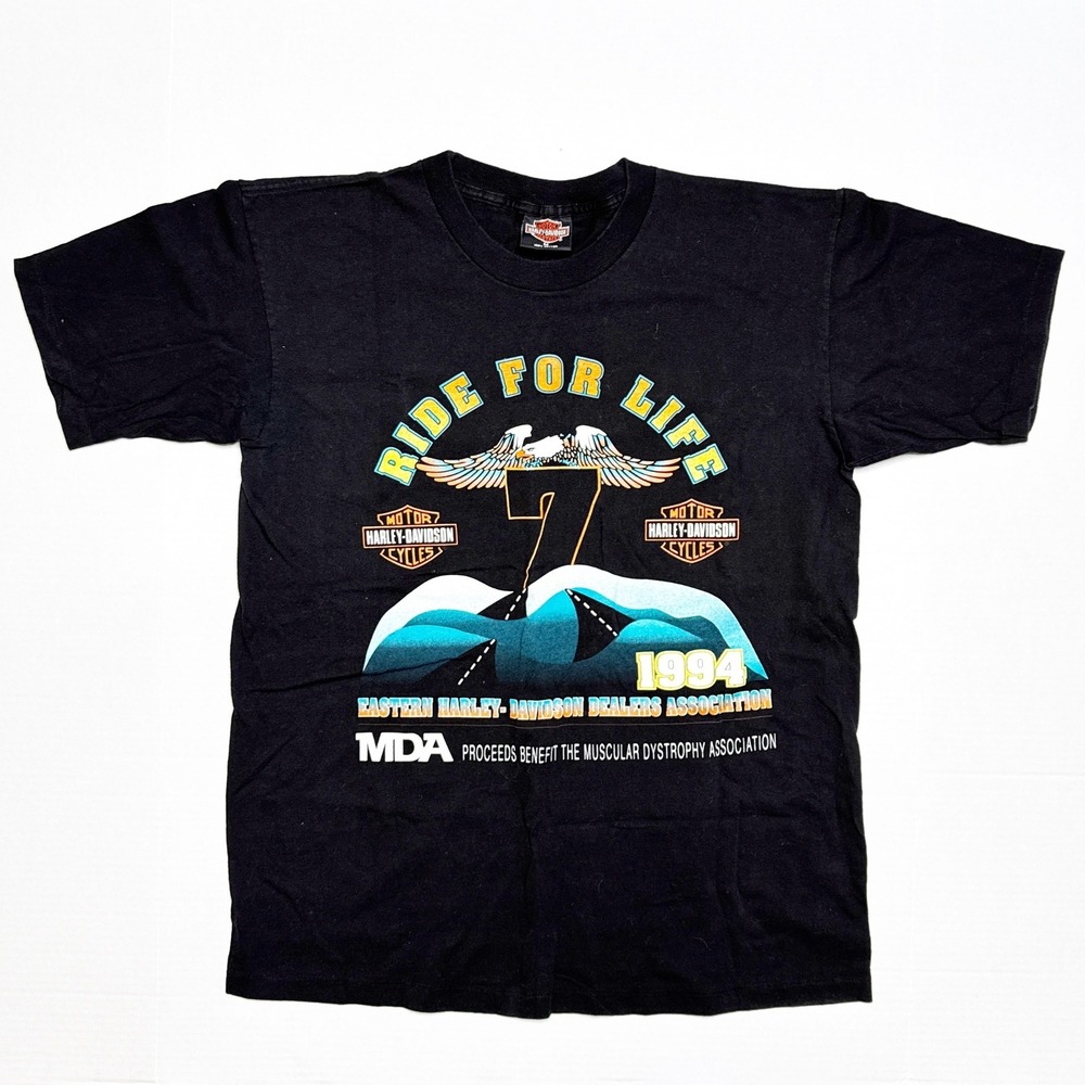 Vintage Harley Davidson Ride‎ for Life 1994 T-Shirt Mens M Black Vintage Tee